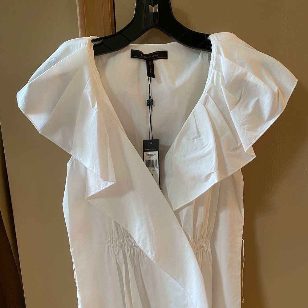 BCBGMAXAZRIA White Woven Top Cotton NWT